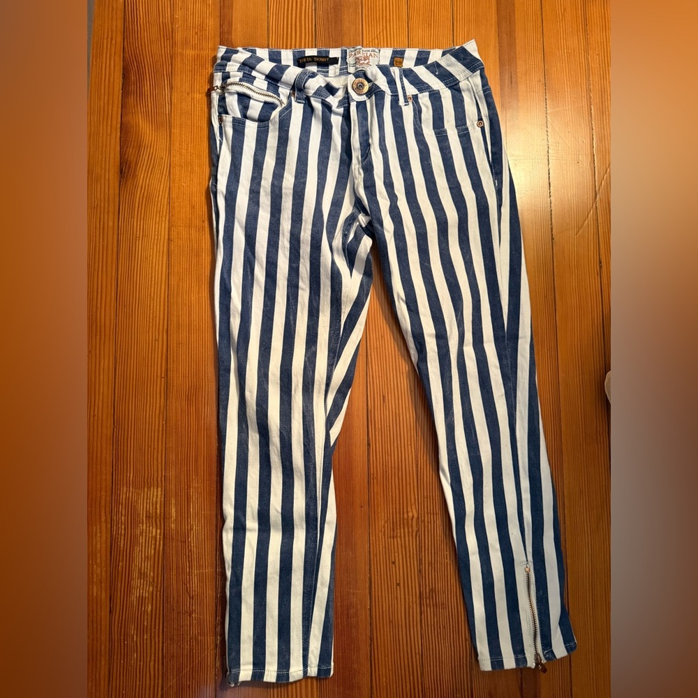 Parisian Works Blue and White Striped Women Jeans